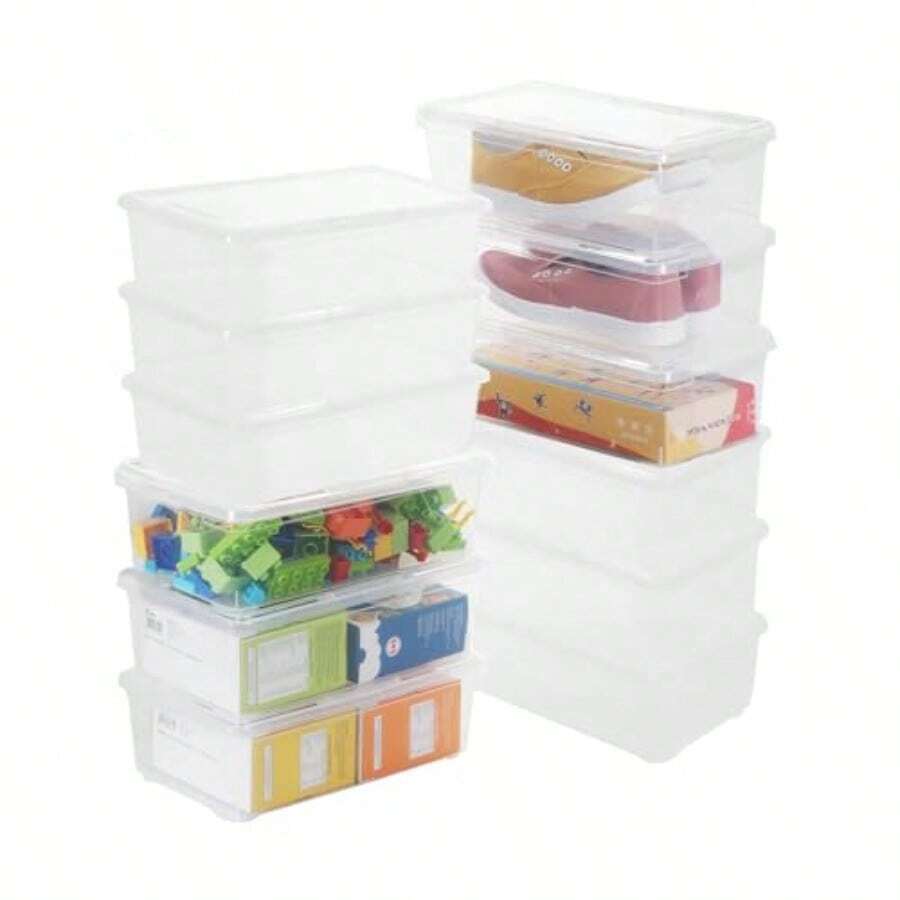 Caja de almacenamiento de zapatos de 6 cuartos de galón paquete de 12 cubos de plástico apilables con tapa organizador de zapatos duradero para manualidades y suministros de arte - como en la imagen - Ver 1