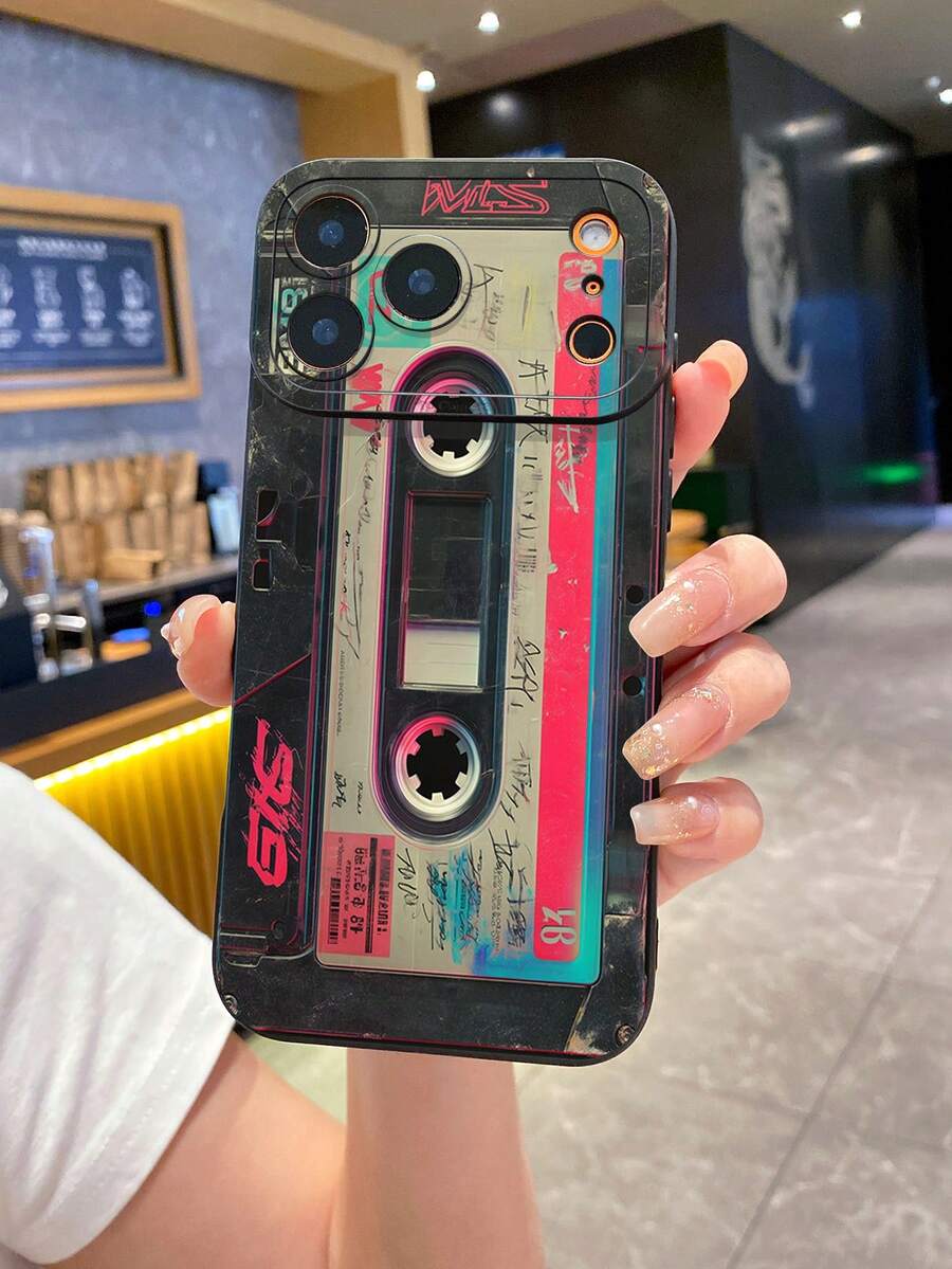 1 pieza Funda de teléfono retro tipo cámara de casete a prueba de golpes compatible con Apple/Galaxy - Negro - Ver 1
