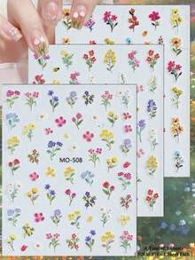 3/6pcs 5D Wild Flower Nail Stickers, Spring Floral Nail Art Decals, Cute Natural Design - Multicolor - View 12