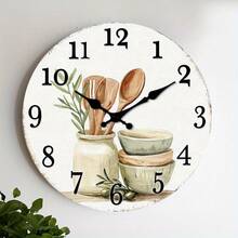 2D Design, A Silent Non-Ticking Wall Clock, Featuring A Wooden Decorative Round Design, Is A Rustic-Style Kitchen Decoration With A Tableware Theme, Suitable For The Hallway, Kitchen, Home Office, Studio, Or Guest Room,Mothers Day Gifts,Valentines Gift,Birthday Gifts,Wall Deocr,Room Deocr,Office Decor,House Deocr,Home Deocr Living Room - Style/Multiple Colors/10in/25cm - View 2