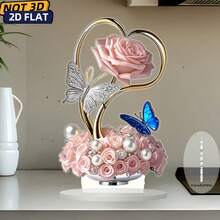 1pc Romantic Pink Rose & Butterfly Decorative Plaque, 2D Flat Home Decor, Elegant Art Desktop Display, Holiday Decoration Suitable For Office, Living Room And Kitchen - A - View 4