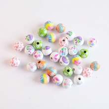 Easter Bunny Egg Wooden Beads Spring Colorful Garland Printed Round Beads DIY 2026 - Hoa đơn màu xanh lá cây, đường kính 16mm - Xem 4