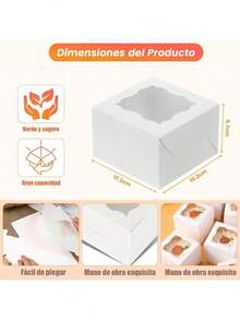 50pcs Mini Boxes With Window For Cakes, Donuts, Gifts - White - View 2