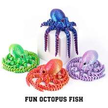 1pc 3D Stereoscopic Marine Animal Model, Including Soft Octopus, No Power Needed, Plastic Made, Suitable For Desktop, Refrigerator And Aquarium Decor - Octopus - View 1