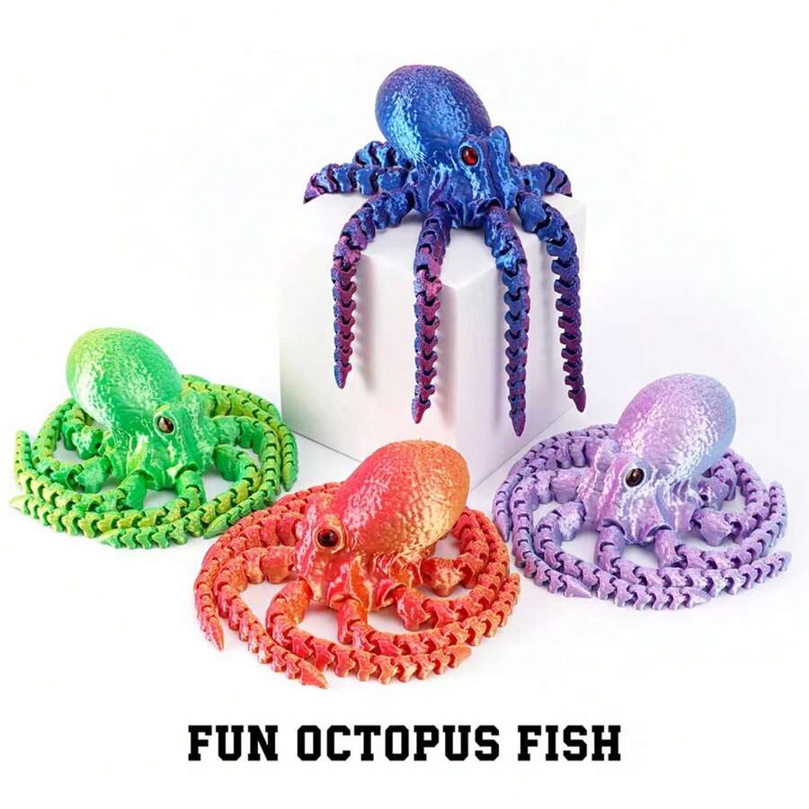 1pc 3D Stereoscopic Marine Animal Model, Including Soft Octopus, No Power Needed, Plastic Made, Suitable For Desktop, Refrigerator And Aquarium Decor - Octopus - View 1