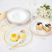 Transparent Hammered Texture Plate Set, Gold Rim Premium Dessert Plates 7.5"/10.25", Suitable For Various Themed Events, Parties, Birthdays, Weddings, New Year, Valentine's Day, Easter, Etc. - Clear - View 7