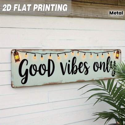 1 tấm trang trí tường kim loại phẳng 2D "Năng lượng tích cực" - Thiết kế kiểu nhà nông thôn với hiệu ứng cũ kỹ và vòng hoa màu sáng, 9.91x39.88cm, không cần nguồn điện. Thích hợp cho phòng ngủ, phòng khách, nhà bếp, lối vào, trang trí nhà kiểu mộc mạc, phong cách cổ điển thủ công, chỉ trang trí trong nhà, phẳng 2D, cổ điển, trang trí nhà Giáng sinh, trang trí nhà mùa thu, tấm kim loại mở, tấm kim loại Giáng sinh, Giáng sinh