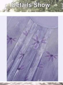 CheersLife Áo nữ tay lỡ 3/4, eo thon, kiểu dáng rộng rãi in họa tiết, áo lưới xếp tầng mùa xuân. - Màu tím  Violet - Xem 3