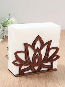 1pc Wooden Floral Pattern Hollow Design Tabletop Napkin Holder, Home Decor, Holiday Party Celebration, Centerpiece Decor, Birthday Wedding Decoration, Kitchen Dining Room Decor, Birthday Gift - Wood Color - View 6
