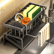 Kitchen Sink Sponge Draining Rack, Self-Draining Kitchen Sink Organizer, Sink Rack, Can Hold Dish Brushes, Rags, Soap, Scrubbing Accessories, Baskets And Containers For Kitchen Storage. Kitchen Deccor Storage Orangizer Organziers Storage - View 9
