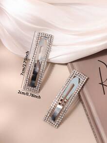 2 chiếc kẹp tóc BB đính đá bạc sang trọng, kẹp tóc mái/tóc bên cho nữ, phụ kiện thời trang đa năng. - Bạc - Xem 4