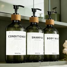 3 piezas de botellas dispensadoras recargables de champú, acondicionador y gel de baño con bomba, contenedor dispensador de loción de baño con etiquetas impermeables, accesorios de baño de 500ml/16.9oz - Multicolor - Ver 16