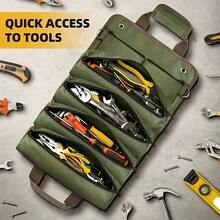 Sac à outils enroulable imperméable - Convient aux électriciens et mécaniciens, avec plusieurs compartiments, idéal pour l'organisation et le rangement du garage, design en tissu vert, conteneur de rangement pour outils électriques - 1 sac à outils - Voir 1