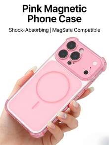 Ốp lưng điện thoại từ tính chống rơi màu hồng dễ thương | Viền trong suốt hỗ trợ MagSafe | Ốp bảo vệ toàn thân phù hợp với Apple 17/16/15/14/13 Air/17 Pro Max, hỗ trợ sạc không dây, bề mặt mờ - Hồng - Xem 3