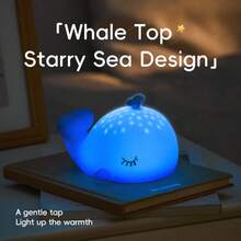 Đèn ngủ silicon hình cá voi sao – Sạc USB, có thể điều chỉnh độ sáng, hẹn giờ 30 phút, đèn LED dịu nhẹ đặt cạnh giường ngủ cho giấc ngủ ngon. - Bảy màu - Xem 2