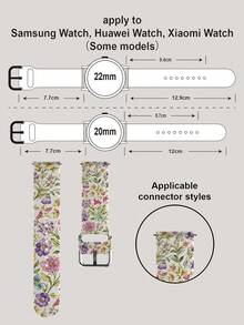 20/22mm Universal Retro Floral Pattern Watch Band Compatible With Samsung, Honor Smartwatches - Silicone Surface With Flower Pattern Compatible With Huawei GT2/GT3, Watch 3/Galaxy - Multicolor - View 5