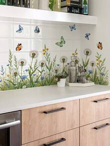 3 Rustic Watercolor Floral Waistline Wall Stickers, Dandelion / Wildflower, Bee And Butterfly Patterns, Waterproof Self-Adhesive PVC Stickers, Freely Combinable, DIY Decorative Decals For Bathroom, Kitchen, And Bedroom Baseboards - Wall Stickers - View 7