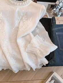 Women's Solid Color Ruffle Collar Blouse, Suitable For Evening Dates Spring - Apricot - View 5
