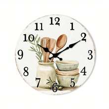 2D Design, A Silent Non-Ticking Wall Clock, Featuring A Wooden Decorative Round Design, Is A Rustic-Style Kitchen Decoration With A Tableware Theme, Suitable For The Hallway, Kitchen, Home Office, Studio, Or Guest Room,Mothers Day Gifts,Valentines Gift,Birthday Gifts,Wall Deocr,Room Deocr,Office Decor,House Deocr,Home Deocr Living Room - Style/Multiple Colors/10in/25cm - View 4