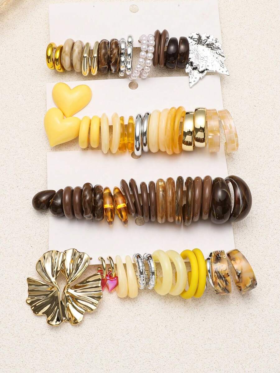 Random 1-20 Pairs Moon Heart Letter Minimalist Old Money Style Vintage Street Y2K Geometric Exaggerated Fashion Boutique Earrings Set For Women, Mother's Day, Valentine's Day, Christmas, New Year, Daily Wear - Multicolor - View 1