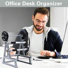 Soporte para bolígrafos de sentadillas para computadora divertidos accesorios de computadora para oficina Augenster Barbell Rack Pen Holder Gym Theme Organizador único para hombres - Rojo - Ver 3