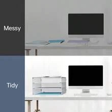 DALTACK - Bandeja organizadora de papel de 3 niveles para cartas malla metálica para el hogar y la oficina color blanco paquete de 2 - Blanco - Ver 5