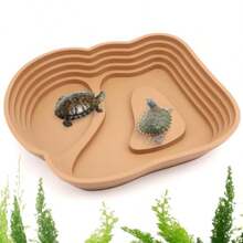 Paquete de 1 tazón de comida y agua para tortugas hábitat de tortuga para tortugas gecko serpiente lagarto pequeño café - como en la imagen - Ver 8