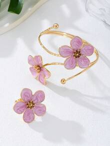 1 Set Of 5-Petal Flower Jewelry: 1 Ombre Flower Bracelet, 1 Small Flower Ring - Five-petaled Flower - View 5