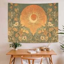 1 Pieza Tapiz Sol y Luna - Colgante de pared bohemio vintage con arte floral del sol y la luna - Decoración de pared estética soñadora para dormitorio - Colgante de pared de tela suave para interiores - 1PC - Ver 1