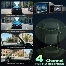 360° Panoramic 4-Channel Dash Cam, Front/Rear/Left/Right Full View Car DVR, FHD Driving Recorder With Loop Recording, 2-Inch Display, SD Card Not Included - Dashcam - View 3