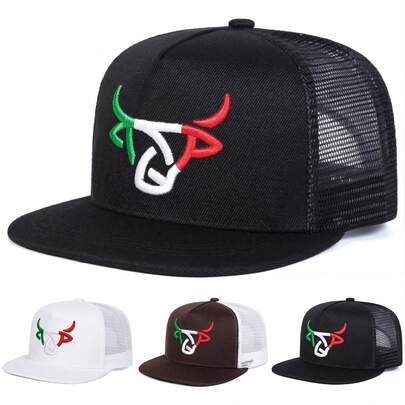 Mũ lưỡi trai nam thêu hình đầu bò, kiểu dáng thời trang đường phố, thích hợp cho mùa xuân, mùa thu, du lịch, nghỉ mát biển.