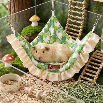 1pc Green Leaf Pattern Triangle Small Pet Hammock, Comfortable Resting Nest Suitable For Guinea Pigs, Hamsters And Other Small Pets
