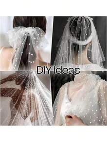1pc Faux Pearl Decorated Sheer Fabric, Photography Backdrop, Can Be Used As Table Runner, Pearl Background Tablecloth, Wedding White Pearl Sheer Tablecloth, Wedding Arch Decor, Wedding Reception, Bridal Shower, Party Decoration,Bridal Veil - 白色 - 查看 1