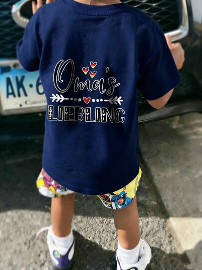 Áo thun ngắn tay cổ tròn in họa tiết phong cách thường ngày cho bé trai, thích hợp mặc mùa hè.