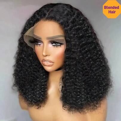 13x4 13x6 HD Lace Frontal Deep Curly Bob Hair Wig 200% Density Deep Wave 4*4 5*5 Pre Cut Glueless Lace Closure Wigs Wear And Go Pre Plucked Pre Bleached With Baby Hair Natural Hairline Heat Resistant Fiber Synthetic Mixed Human Blended Hair Wig For Women Pre-Cut Lace Is Available For 4x4 5x5 Black Color 8-34inch