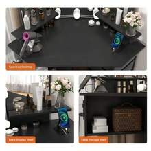 Vanity Set With Mirror And LED Lights, 5 Drawer Dressing Table For - White - View 8