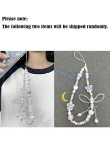 1 chiếc vòng tay ngắn thủ công đính hạt hình nơ bằng nhựa acrylic trắng, có thể tháo rời, kèm dây đeo ốp điện thoại đính hạt. - trắng - Xem 6