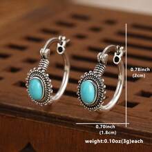 Round Mosaic Earrings, Paired With Minimalist Curved Blue Leaf Design, Niche Style, Ocean-Inspired Romantic Gift, Suitable For Daily Wear And Various Occasions, A Refined Surprise Gift For Women - Silver - View 6