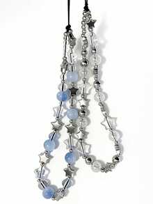 1pc Fashionable Beaded Dreamy Blue Crystal Star Hanging Chain, Suitable For Phone, Camera, Earphone, Personalized Accessory Decoration Gift - Blue Plus Transparent - View 3