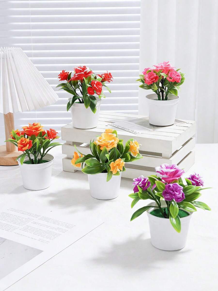 5 piezas Planta de flor de rosa artificial realista, decoración de mesa de flores falsas