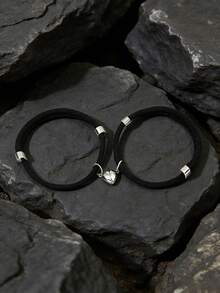 2条情侣磁性心形手链，尼龙编织绳情侣腕带，象征爱情纽带，完美的情人节礼物 - 愛心手鍊 - 查看 12