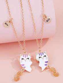 2pcs/Set Cute Kitty With Movable Tail Pendant Necklace, Gift For Daughter Or Best Friend - Multicolor - View 7