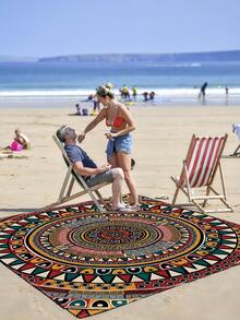 1 pieza Nuevo tapete de playa/picnic impreso digitalmente, a prueba de agua y arena, con un patrón de moda y fresco, adecuado para acampar al aire libre y picnics - A - Ver 5