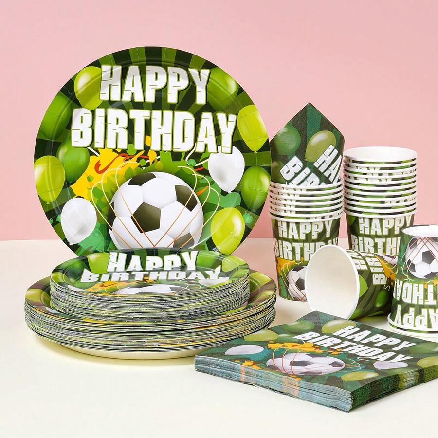 Bộ đồ dùng ăn uống dùng một lần chủ đề bóng đá, đĩa tiệc 7/9 inch, đĩa giấy, cốc, khăn ăn dùng một lần, thích hợp cho các lễ hội, đám cưới, lễ đính hôn, sinh nhật, tiệc tùng, lễ kỷ niệm. - Nhiều màu - Xem 1