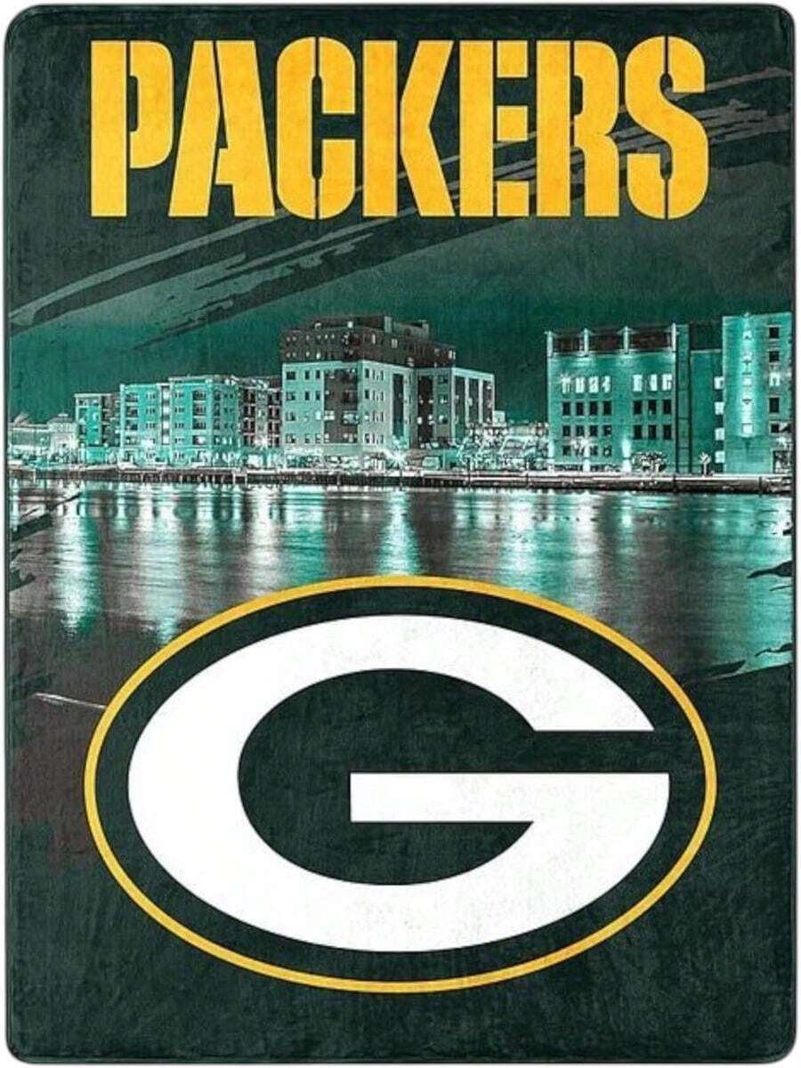 Northwest NFL Green Bay Packers, City Nights Plush Throw, 60-Inches X 80-Inches, Team Colors.Jpg - 白色 - 查看 1