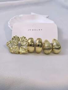 2/6/18 piezas Juego de aretes elegantes en tono dorado para mujeres, incluye flores para la oreja izquierda y derecha, en forma de C suave, lágrima de rayas verticales, diseño floral, adecuado para uso diario, viajes, vacaciones, citas, fiestas de noche, atuendo casual - Dorado - Ver 10