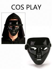 1pc Black Mysterious Full Face Mask, Suitable For Cosplay, Horror Party, Daily Use, Photo Props - Black - View 8