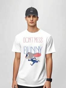 Zootopia Judy Hopps Spring/Summer Simple Black & White T-Shirt & Cowboy Hat Set, Loose Fit, Street Fashion, For Students, Sun Shading & Casual Wear - 白色 - 查看 4