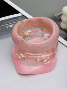 3pcs/Set Pink Acrylic Bracelet Set, Elegant Minimalist Dye Bangle Combination, Can Be Worn Alone Or Stacked, Suitable For Daily Wear And Vacation - 粉紅色3pcs - 查看 3