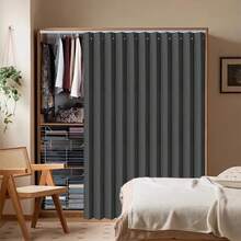 1pc Gray Oxford Cloth Crinkle Accordion Partition Curtain, Top Ring Installation, Thick And Smooth Fabric, Comes With Roller Rings, Room Divider Screen For Living Room, Study, Bedroom, Foldable Privacy Curtain, High-Temperature Setting Decorative Curtain - Charcoal Gray - View 8